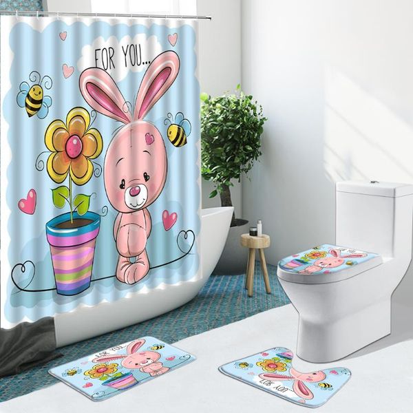 

shower curtains cartoon animal flower bee curtain cat elephant non-slip flannel rugs toilet cover bathroom set bath mat home decor