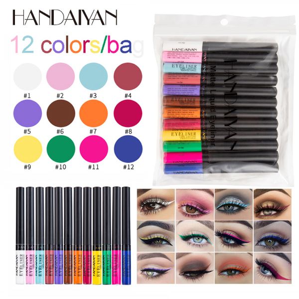 HANDAIYAN Farbiges Eyeliner-Set, 12 Farben/Packung, matt, langlebig, wasserfest, flüssig, bunt, Eyeliner-Stift-Set, Make-up-Kosmetik