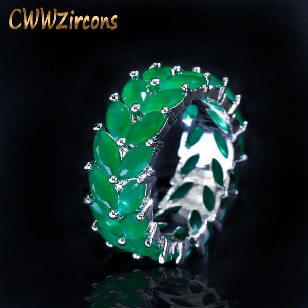 Marca Oro bianco Colore Ramo d'ulivo Verde CZ Anelli di pietra di cristallo per le donne Wedding Band Party Engagement Jewelry R039 210714