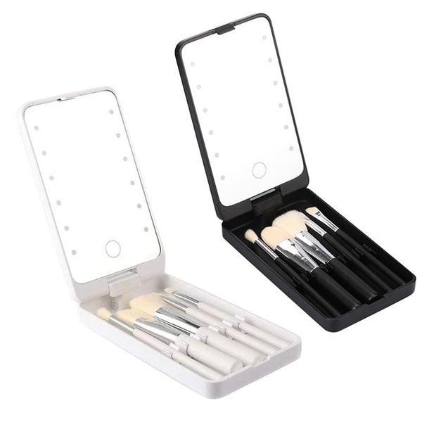 

compact mirrors 2x led makeup mirror travel stroage box organizer with full set brushes - a & b
