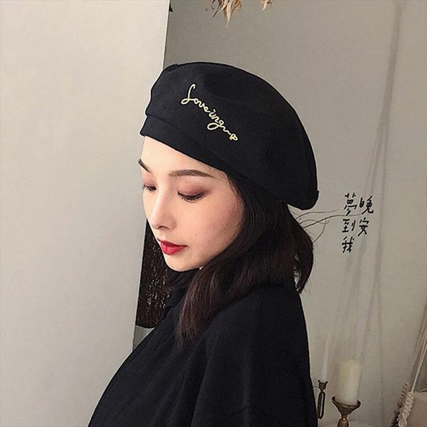 

k97 women hat beret letter embroidery four seasons japanese british fashion retro painter cap wild octagonal casual, Blue;gray
