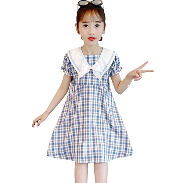 

kids summer dresses for girls plaid pattern girl party big bow children patchwork children's clothing 210528, Red;yellow