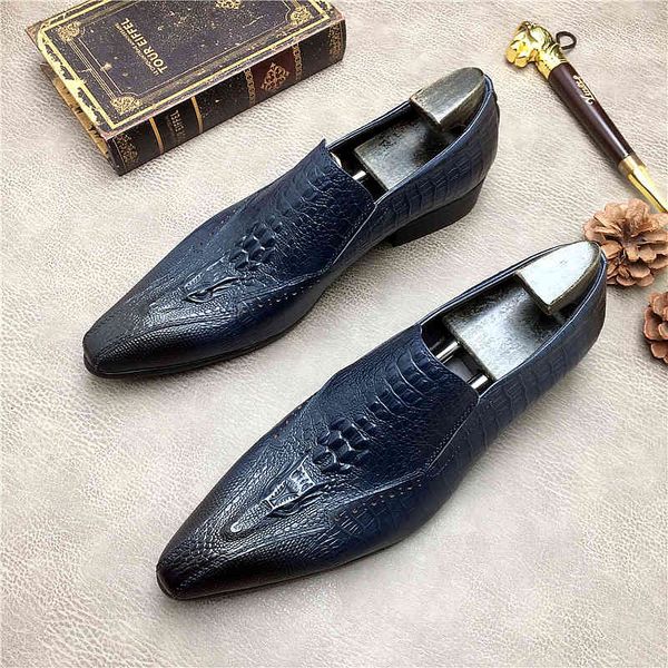 

brand mens italian wedding oxford shoes black blue genuine leather brogue dress slip on business formal for