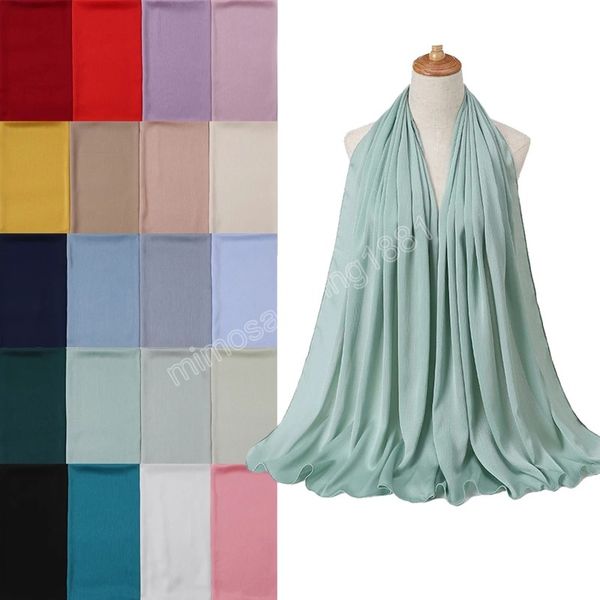 Piega Raso di Seta Hijab Donne Sciarpa Lunga Solider Colore Foulard Musulmano Copricapo Scialli Sciarpe Grande Avvolgere Testa 175*70 cm