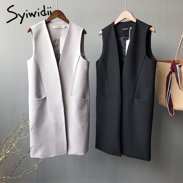 

women's vests syiwidii korean vest women blazer waistcoat fall 2021 fashion v-neck long outerwear office lady sleeveless suits coats bl, Black;white