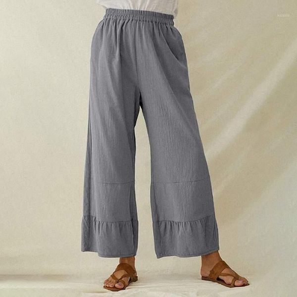 

women's pants & capris simple casual ruffles trouser legs long women oversized fashion loose wide leg 2021 solid colors mid-waist, Black;white