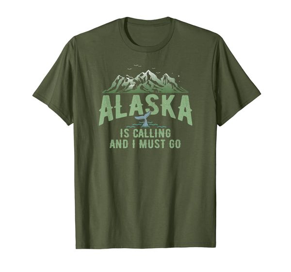 

alaska is calling and i must go camping t-shirt green design, White;black