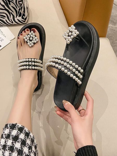 

fashion platform flip flops ladies casual slippers summer trend beach shoes exquisite non-slip wear-resistant., Black
