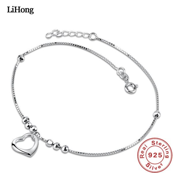 

925 woman heart pendant 100% 925 sterling silver anklet summer style, Red;blue