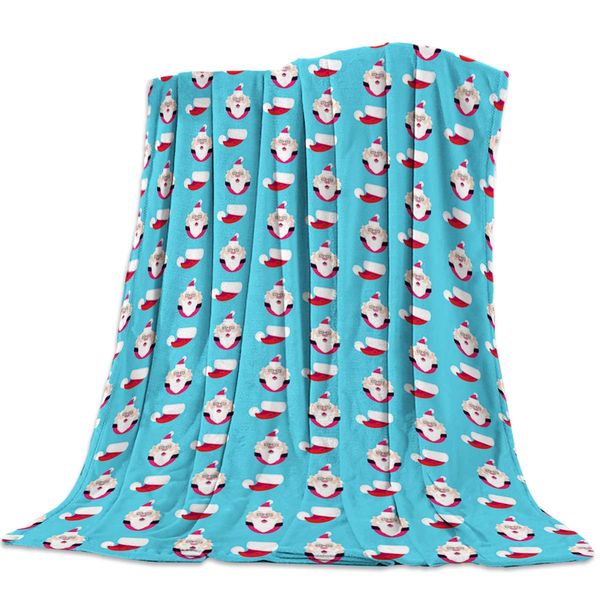 

Throw Blanket for Sofa Couch- Cartoon Santa Claus and Christmas Hat 59 x 79 Inche Flannel Bed Blanket Lightweight Microfiber
