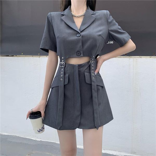 

casual dresses gothic fashion elegant harajuku grey suit dress women mini slim short sleeves sweet, Black;gray