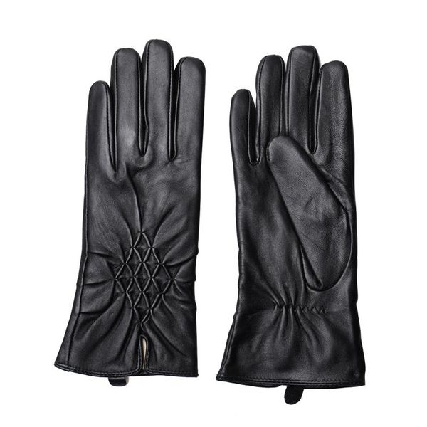 

five fingers gloves feiqiaosh brand design black genuine leather for women beam mouth square pattern thermal cycling motorcycle glove 2021, Blue;gray