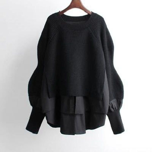 

women's sweaters winter knitted women pullover sweater causal patchwork long sleeve o-neck pull femme korean jumpers 2021 autumn, White;black