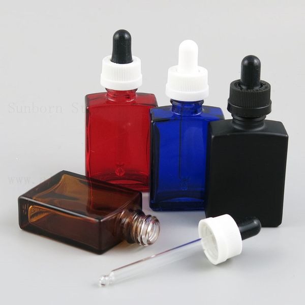 500 шт. / Лот Whitelake30ml 1oz Flat Square Amber Clear Blue Blue Blue Glass Properber Бутылки E Жидкие духи Эфирные нефтяные бутылки