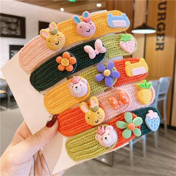 

4pcs/set ftuit animal knitting girls cute hair clips hairpins baby clip cartoon headdress barrettes fashion accessories, Slivery;white