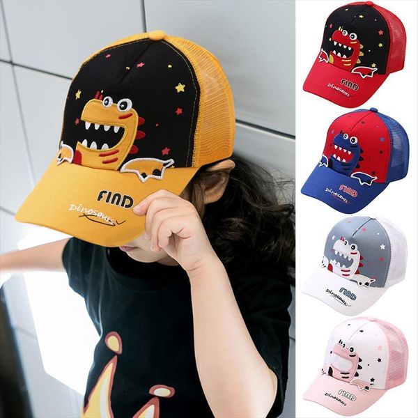 

summer baseball cap for kids boys girls dinosaur embroidered fashion outdoor snapback caps peaked children sun hat 2064, Blue;gray
