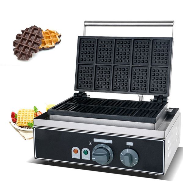 Waffle Maker elettrico antiaderente 10 pezzi Waffle belga Iron Machine Baker Breakfast Waffle Machine Cake Maker