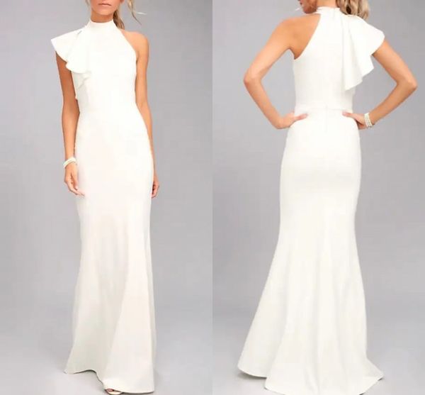 

white elegant prom evening dress high neck sleeveless floor length satin with ruffles formal party gown robes de soirÃ©e vestidos longo 2022, Black;red