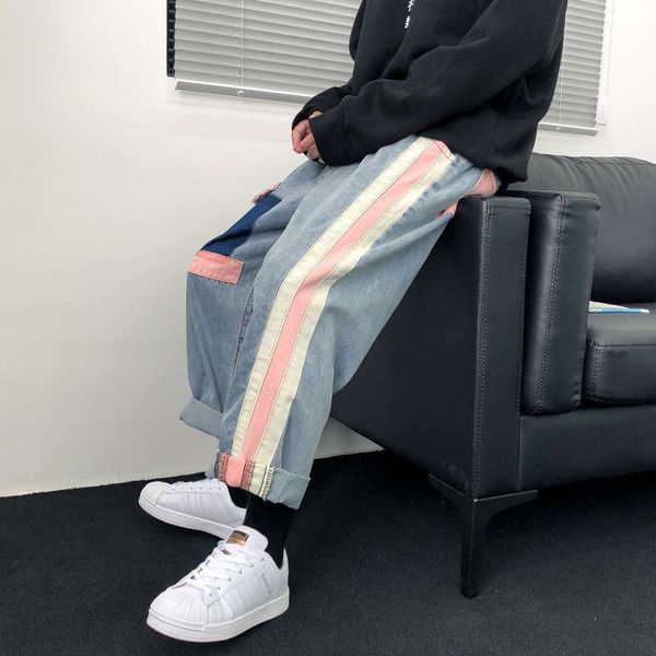 

women's jeans waitmore waist straight tube shows thin and high o092, Blue