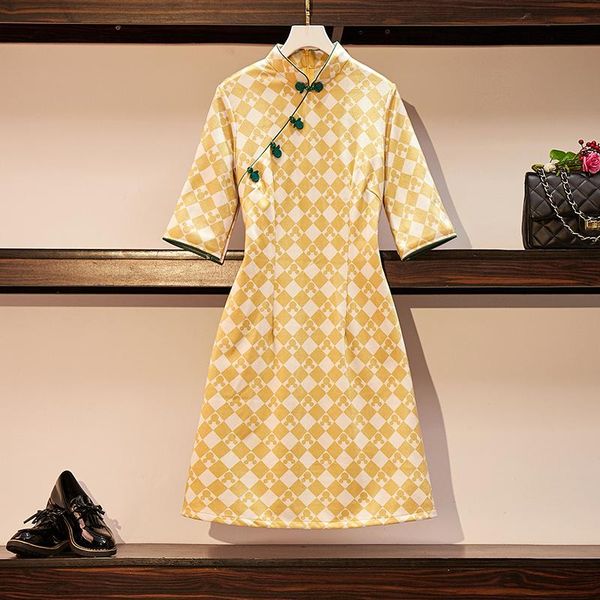 

literature and art show thin grid loose the spring summer dress elegant temperament improvement of young chinese casual dresses, Black;gray