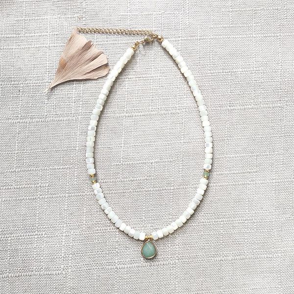 

chokers hand-made natural stone beaded nceklace fashion simple wild water drop pendant jewelry banquet party clothing accessories, Golden;silver