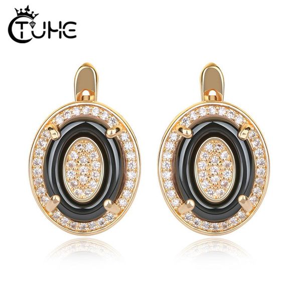 

classic women stud earrings rose gold color with bling rhinestone black white russian button beautiful, Golden;silver