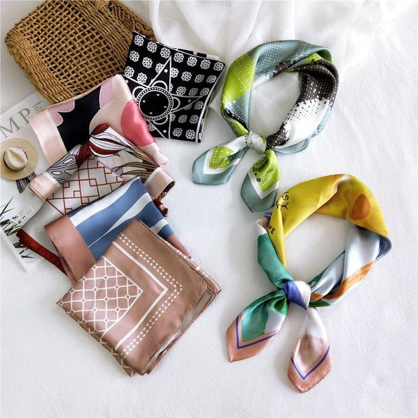 

scarves 70*70cm 2021 designer black green white silk satin square neck hair scarf stole women houndstooth bag scarfs neckerchiefs, Blue;gray