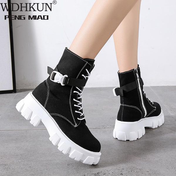 

boots women's shoes 2021 spring style platform comfortable zipper casual mid-calf round toe flat with femmes bottes, Black