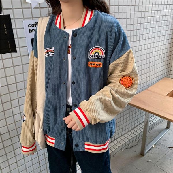 

autumn 2021 korean loose salt corduroy baseball jacket long sleeve short coat women ins trend women's jackets, Black;brown
