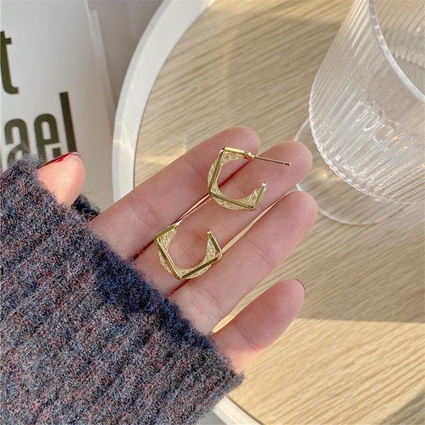 

s925 silver needle zircon 14k gold temperament square hoop earrings woman fashion korean jewelry pendant & huggie, Golden;silver