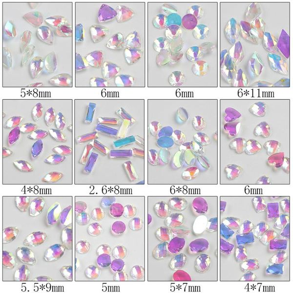 

pcs lot --- flat back gems / beads- ab clear mixed shapes rhinestone 3d nail art decoration variety assorted stone decorations, Silver;gold