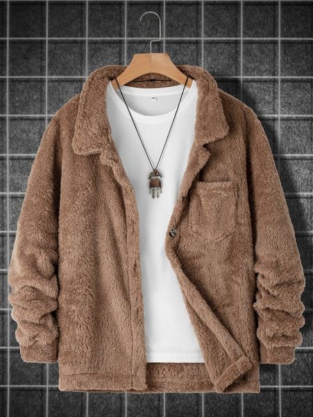 

men pocket front flannel jacket without tee r8by#, Black;brown