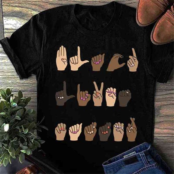 

black lives matter sign language tshirt cotton shirt 210512, White
