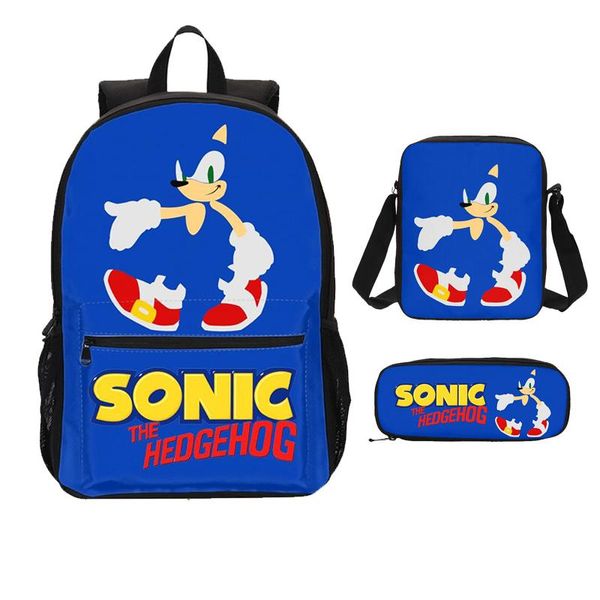 

backpack grade 3-6 3pcs set sonic shadow printing children backpacks kids school bags boys girls primary schoolbag students suit