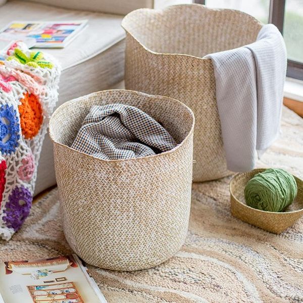 

natural straw storage basket set home organization and baskets