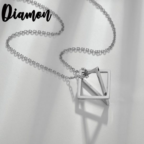 

diamon fashion chain geometry pendant choker stainless steel necklace women party christmas gifts jewelry gift collier necklaces, Silver