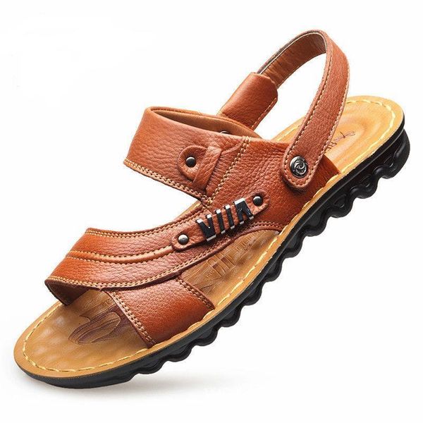 

sandals full grain leather sandal man cowskin massage bottom skidproof shoes z189, Black