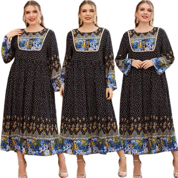 

ethnic clothing vintage women floral print abaya muslim long maxi dress casual dubai kaftan arab robe islam caftan spring autumn, Red