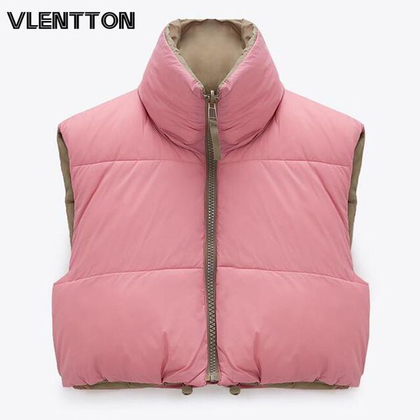 

spring autumn women sleeveless jacket coat solid zipper double sided short cotton outerwear casual black pink female women's jackets, Black;brown