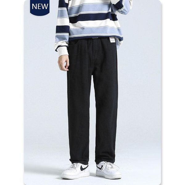 

men's jeans solid plain long men clothing straight baggy pants streetwear oversized denim trousers japan harajuku casual loose clothes, Blue