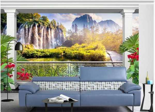

custom po wallpaper 3d mural for walls 3 d european garden balcony waterfall landscape background wall papers wallpapers
