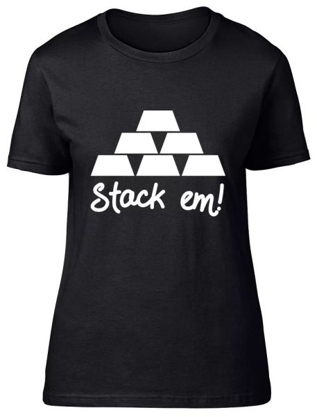 

Stack em Womens Ladies Funny Fitted T-Shirt, White;black