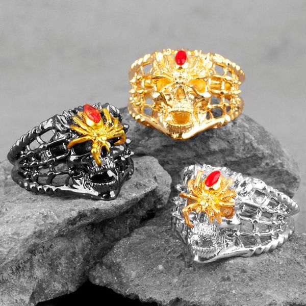 

cluster rings spider queen skull pure copper gold black mens punk hip hop for male boyfriend biker jewelry creativity gift wholesale, Golden;silver