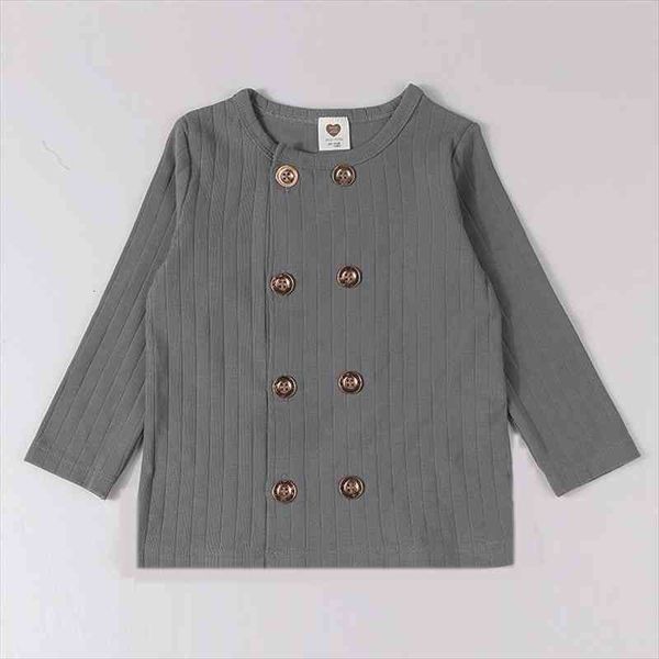 

kds t shirt long sleeves elegant outfit winter ribbed gold buttons boy girl clothes autumn children front open, Blue