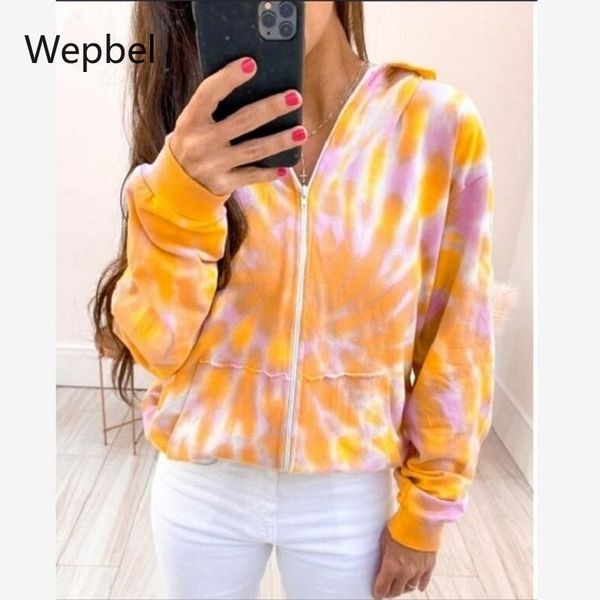 

women's hoodies & sweatshirts wepbel hooded cardigan plus size women zip tie-dye printed long-sleeved outwear loose coat sweatshirt, Black