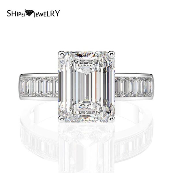 

cluster rings shipei fashion 925 sterling silver white emerald greated moissanite gemstone wedding fine jewelry engagement gold, Golden;silver
