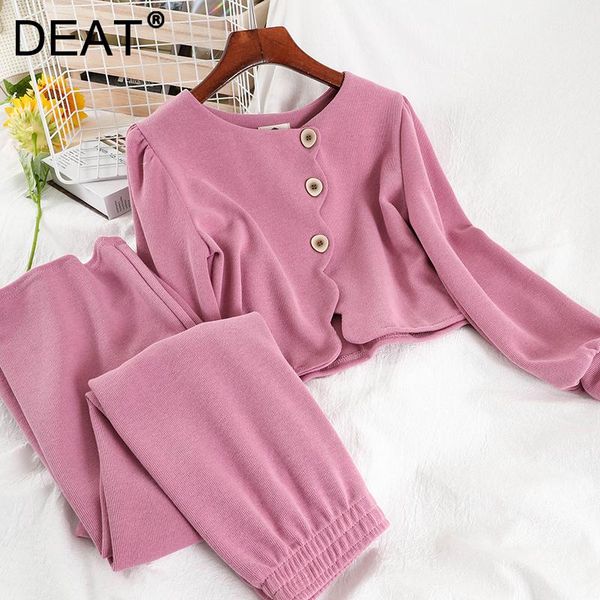 

women's two piece pants deat women round neck knitted cardigan high waist elasticity long set fashion autumn winter 2021 11d2312, White