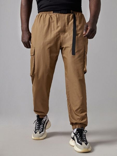 

extended sizes men flap pocket buckled cargo pants i0ug#, Black