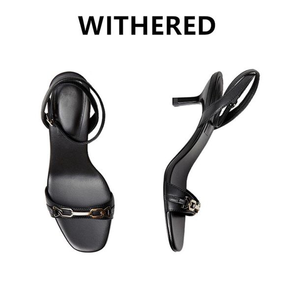 

sandals withered 2021ss arrival office lady metal buckle 100% sheep real leather party women shoes woman, Black