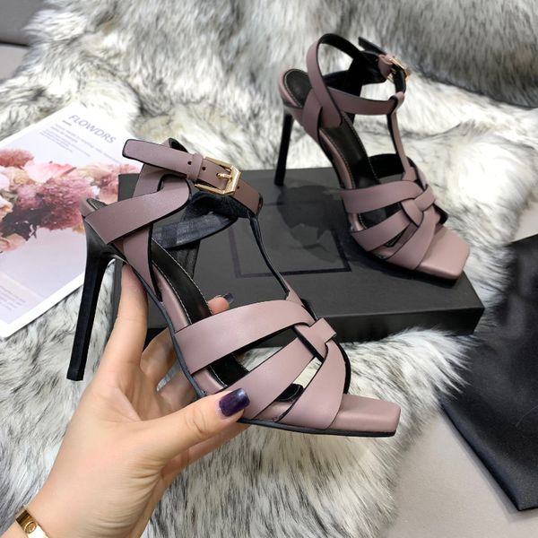 

10mm stiletto heels sandals nude smooth leather tribute super high heel for party women luxury designer shoes sandal, Black